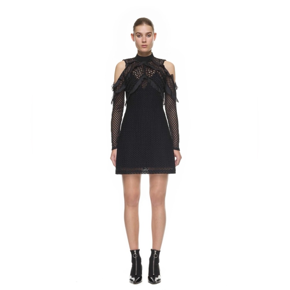 Self Portrait purl knit black mini dress